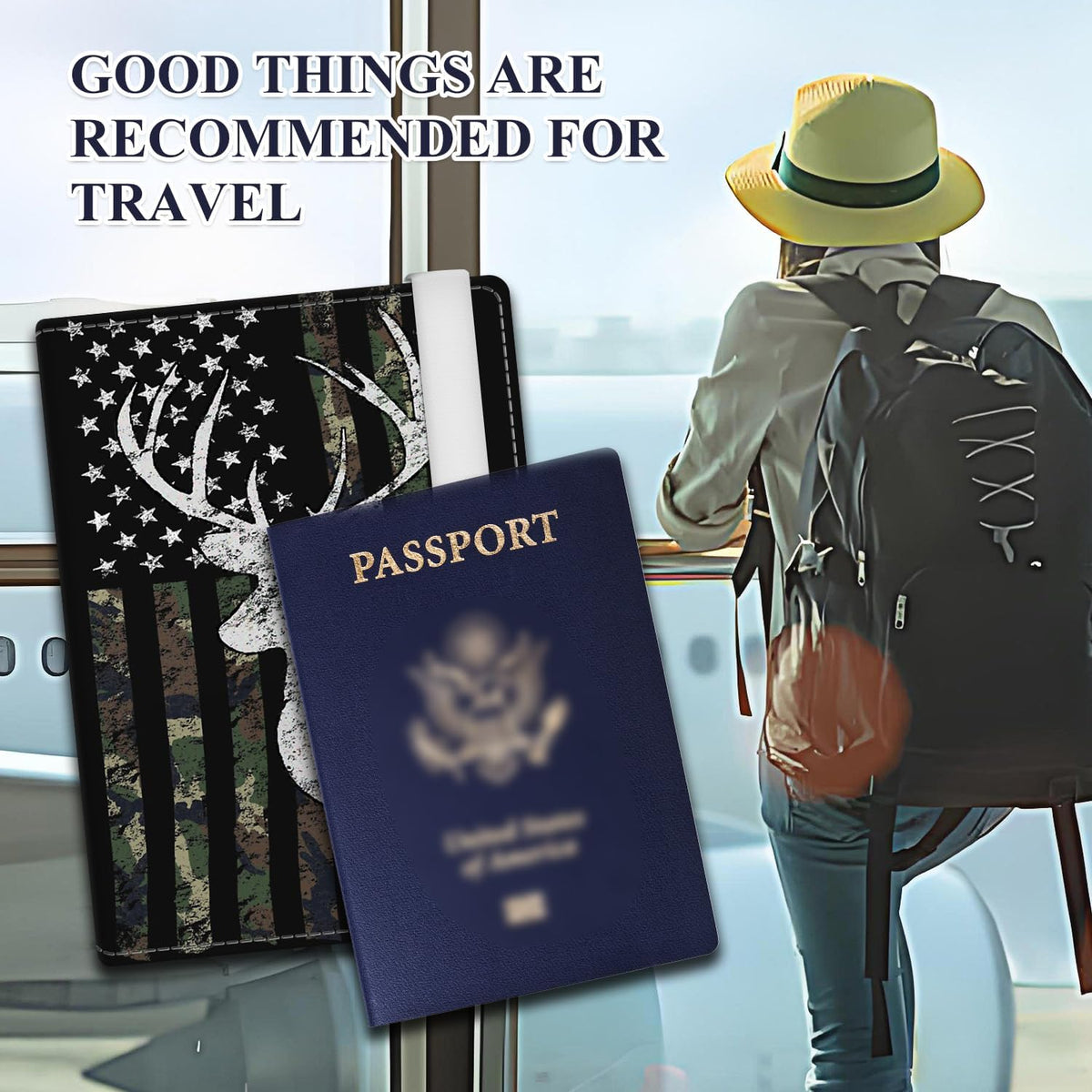 Passport Holder for Travel Essentials, RFID Premium Leather Passport Wallet Cover Case for Travel Must Haves Accessories, Passport Book Holders for Women Men Cute Mountain