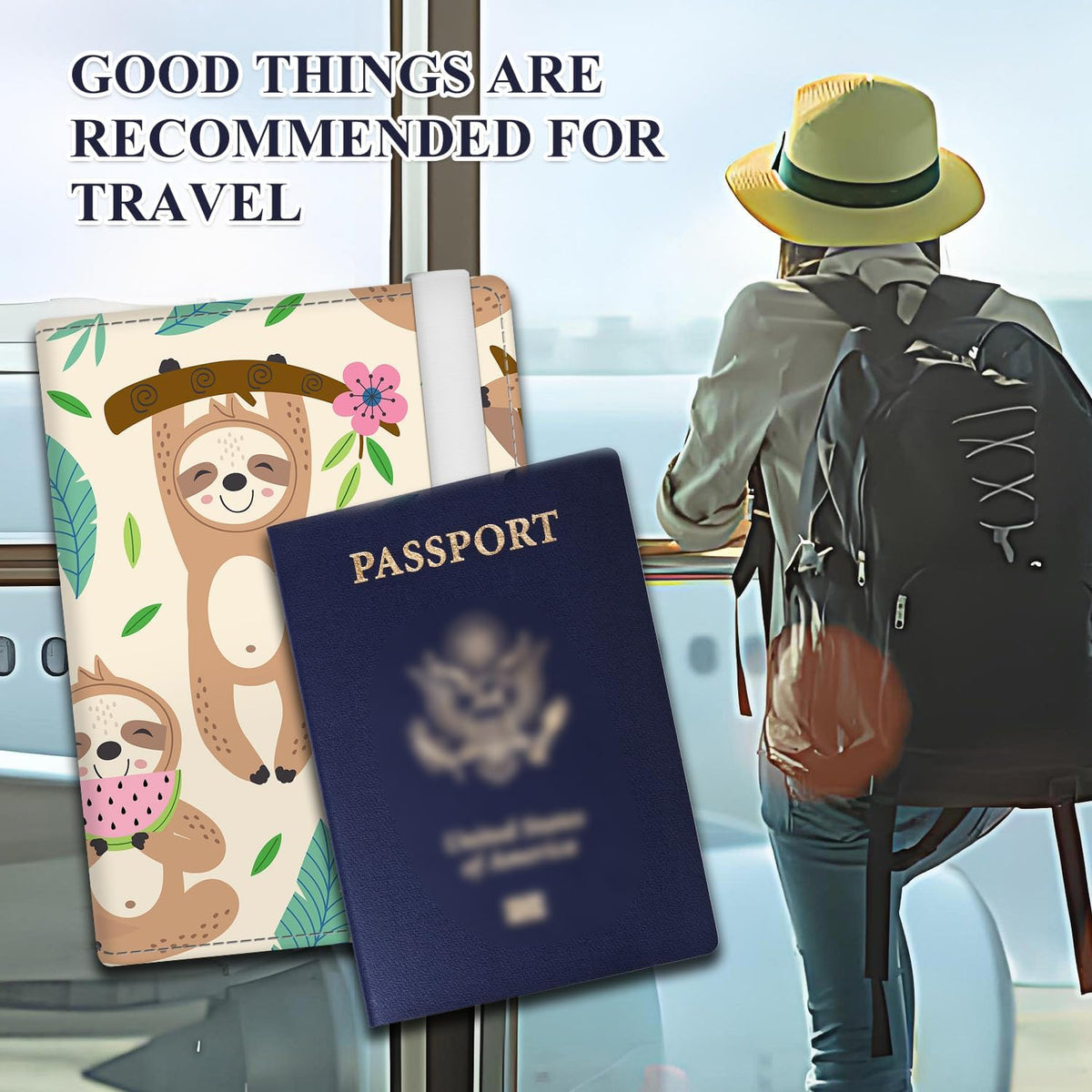 Passport Holder for Travel Essentials, RFID Premium Leather Passport Wallet Cover Case for Travel Must Haves Accessories, Passport Book Holders for Women Men Cute Mountain