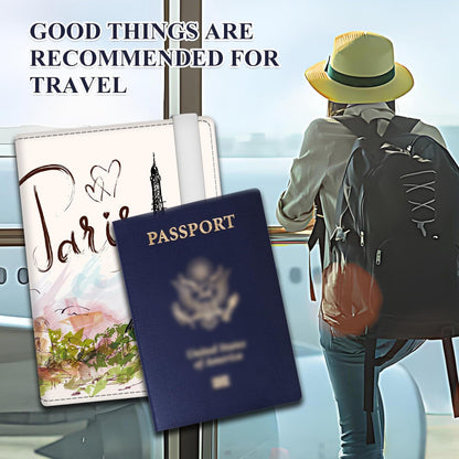 Passport Holder for Travel Essentials, RFID Premium Leather Passport Wallet Cover Case for Travel Must Haves Accessories, Passport Book Holders for Women Men Cute Mountain