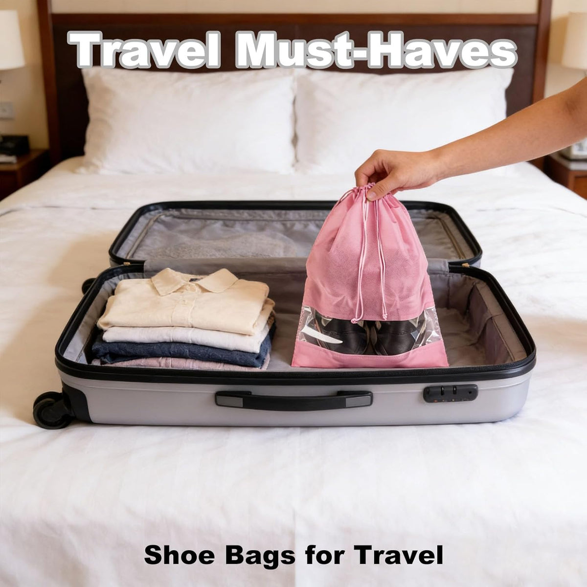 20 Pack Shoe Bags for Travel, 17" x 12.6" Drawstring Shoe Organizers with Clear Window, Breathable Non-Woven Dustproof Pouches for Luggage & Closet (Pink)