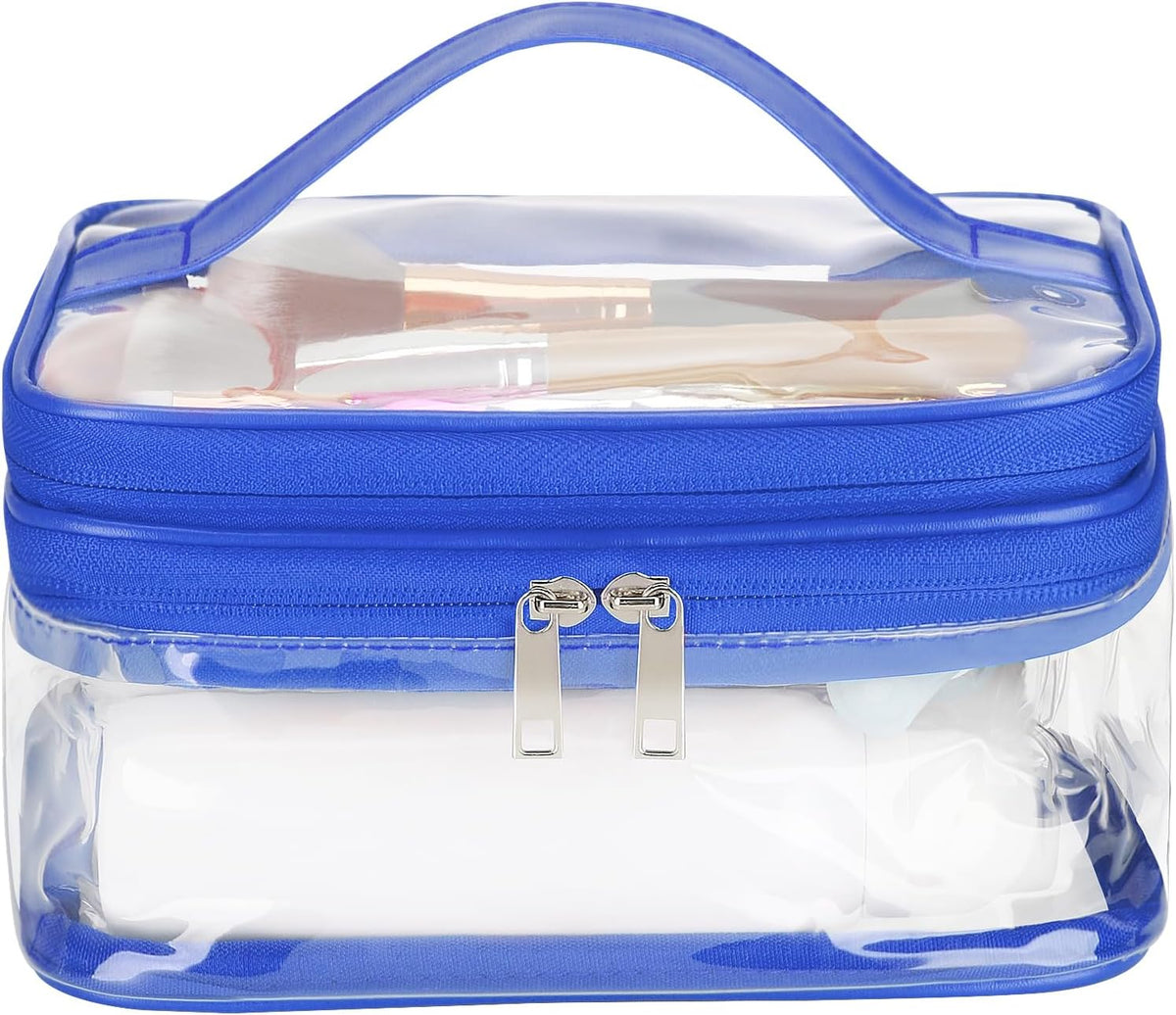 Double Layer Clear Cosmetic Bag Makeup Bag, Waterproof Travel Toiletry Bag, Transparent PVC Pouch Organizer (Pink Large)
