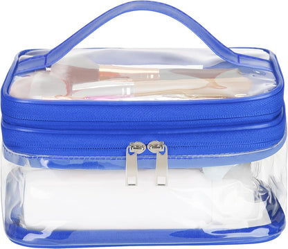 Double Layer Clear Cosmetic Bag Makeup Bag, Waterproof Travel Toiletry Bag, Transparent PVC Pouch Organizer (Pink Large)