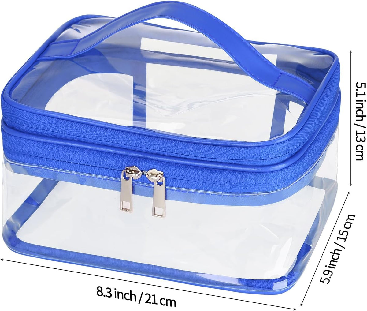 Double Layer Clear Cosmetic Bag Makeup Bag, Waterproof Travel Toiletry Bag, Transparent PVC Pouch Organizer (Pink Large)