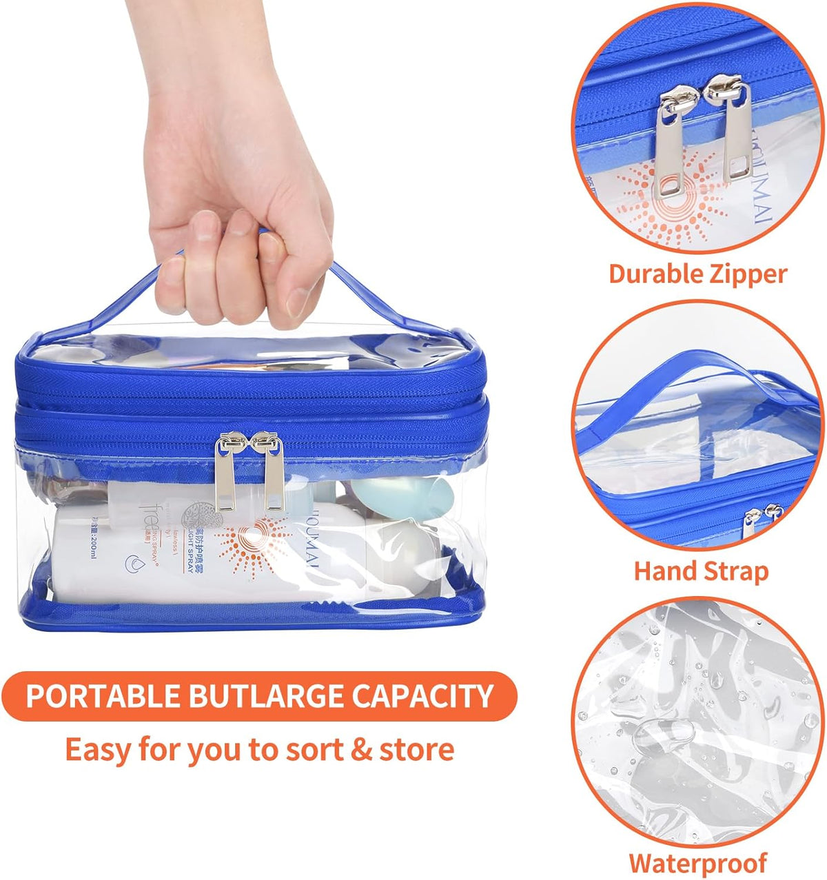 Double Layer Clear Cosmetic Bag Makeup Bag, Waterproof Travel Toiletry Bag, Transparent PVC Pouch Organizer (Pink Large)