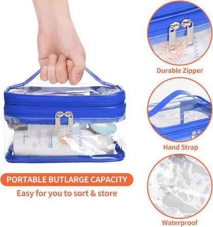 Double Layer Clear Cosmetic Bag Makeup Bag, Waterproof Travel Toiletry Bag, Transparent PVC Pouch Organizer (Pink Large)
