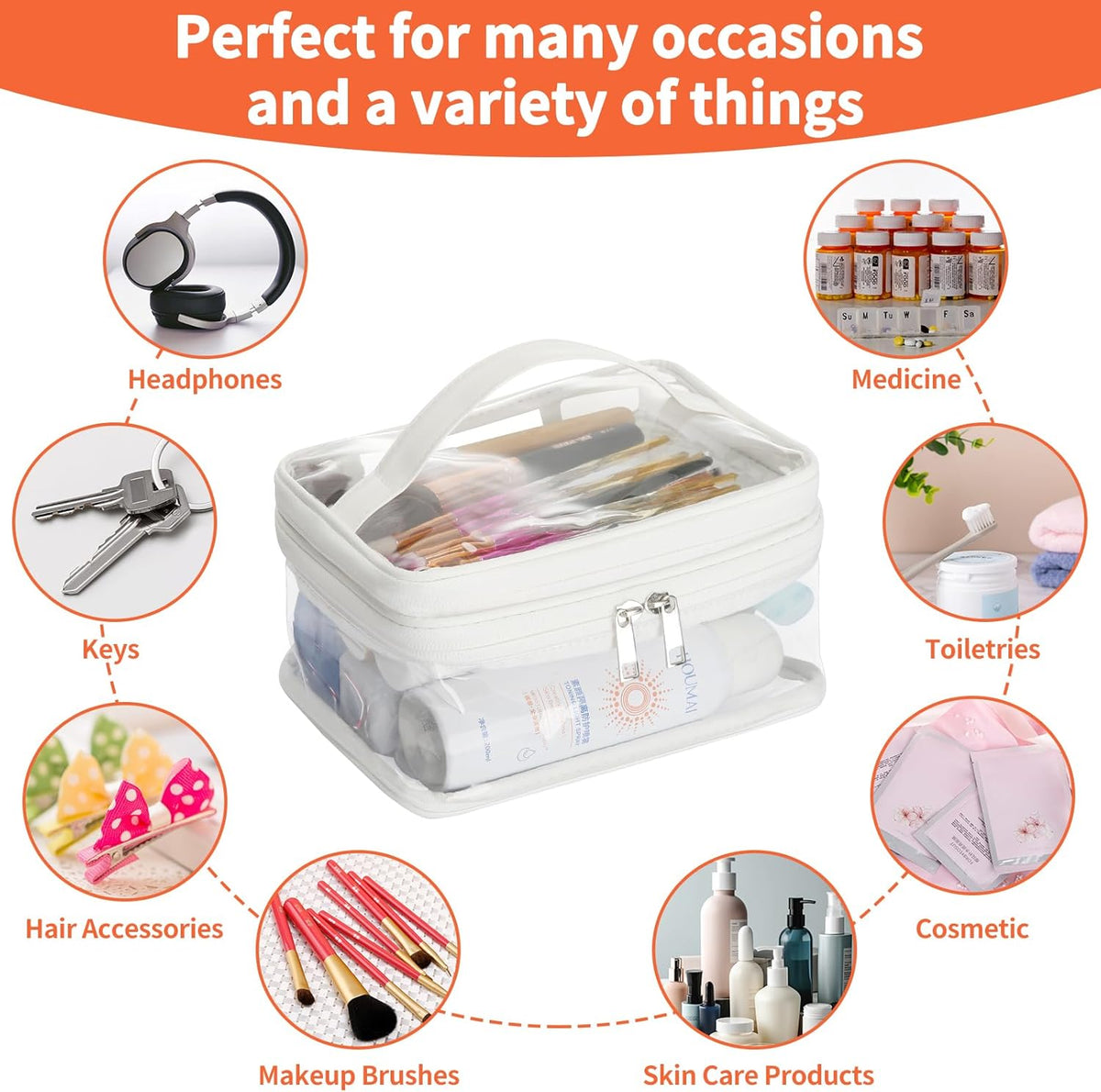 Double Layer Clear Cosmetic Bag Makeup Bag, Waterproof Travel Toiletry Bag, Transparent PVC Pouch Organizer (Pink Large)