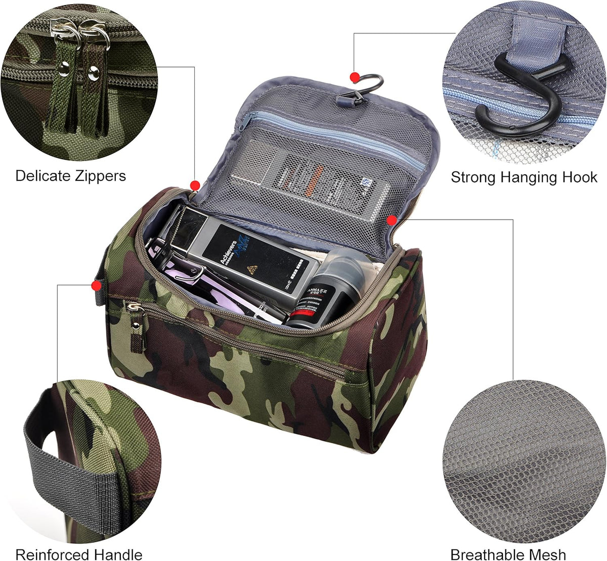 Mens Toiletry Bag Wash Travel Small Shaving Dop Kit Shower Bathroom Ditty Hygiene Bag Camo Mosaic