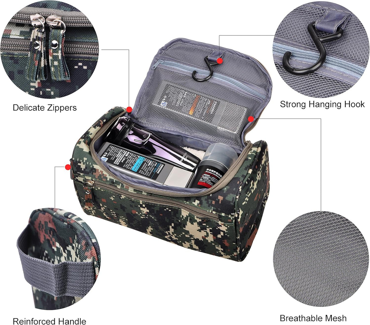 Mens Toiletry Bag Wash Travel Small Shaving Dop Kit Shower Bathroom Ditty Hygiene Bag Camo Mosaic