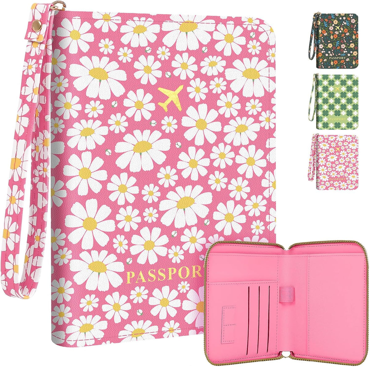 Passport Holder For Travel, RFID Blocking Leather Passport Cover For Travel Accessories, Passport Wallet with Zipper Closure, Cute Passport Book for Women and Men, Purple Flowers