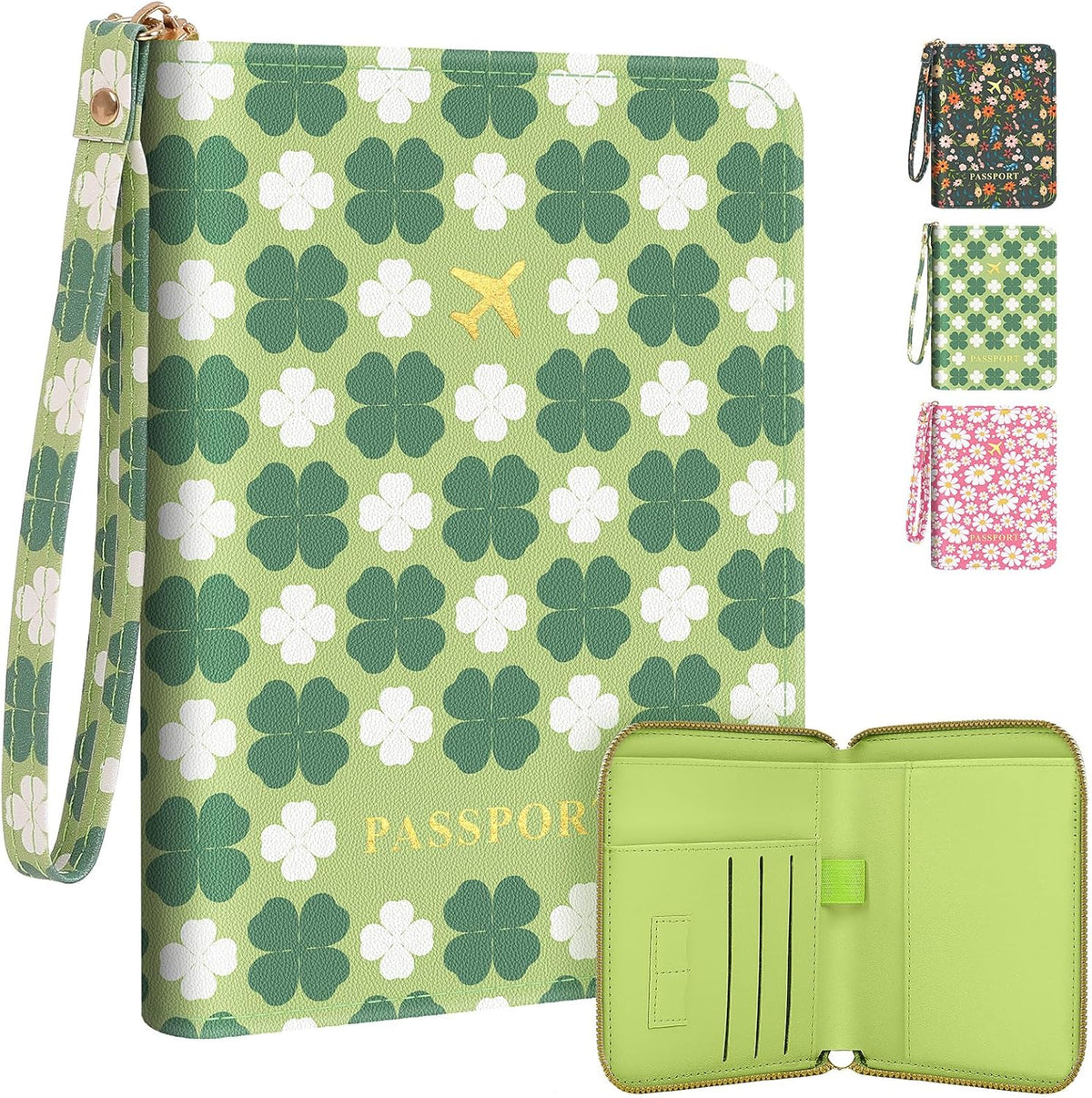 Passport Holder For Travel, RFID Blocking Leather Passport Cover For Travel Accessories, Passport Wallet with Zipper Closure, Cute Passport Book for Women and Men, Purple Flowers