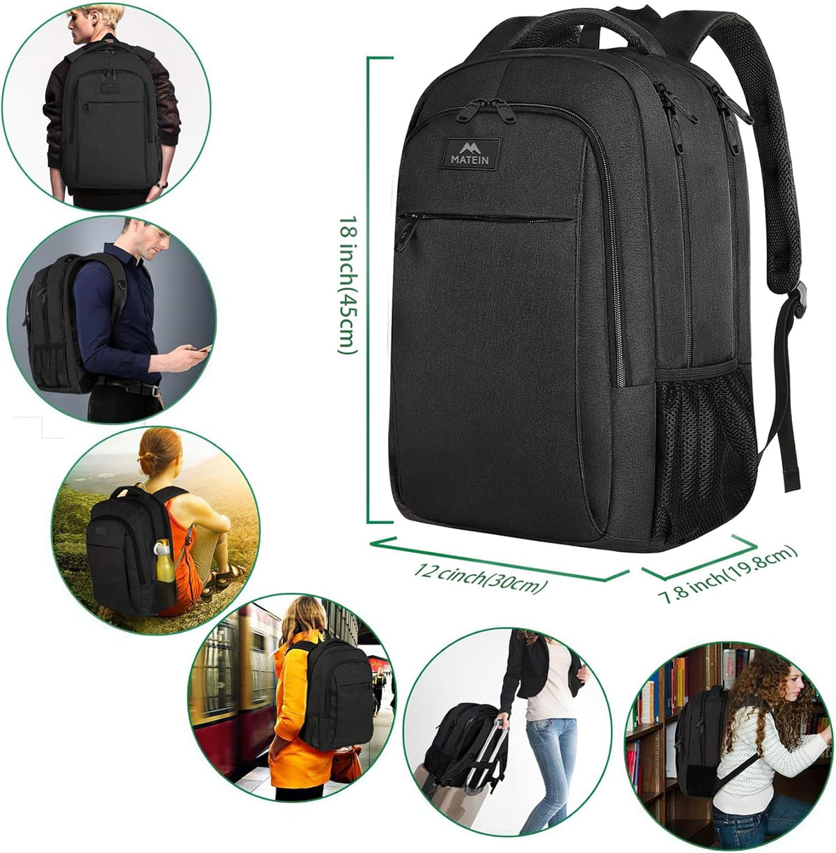 Slim Laptop Backpack, Anti Theft 15.6 inch Computer Travel Backpack for Work Underseat Personal Item, Sturdy Water Resistant Daily Rucksack Bag Gifts for Men & Women, Peacock Blue