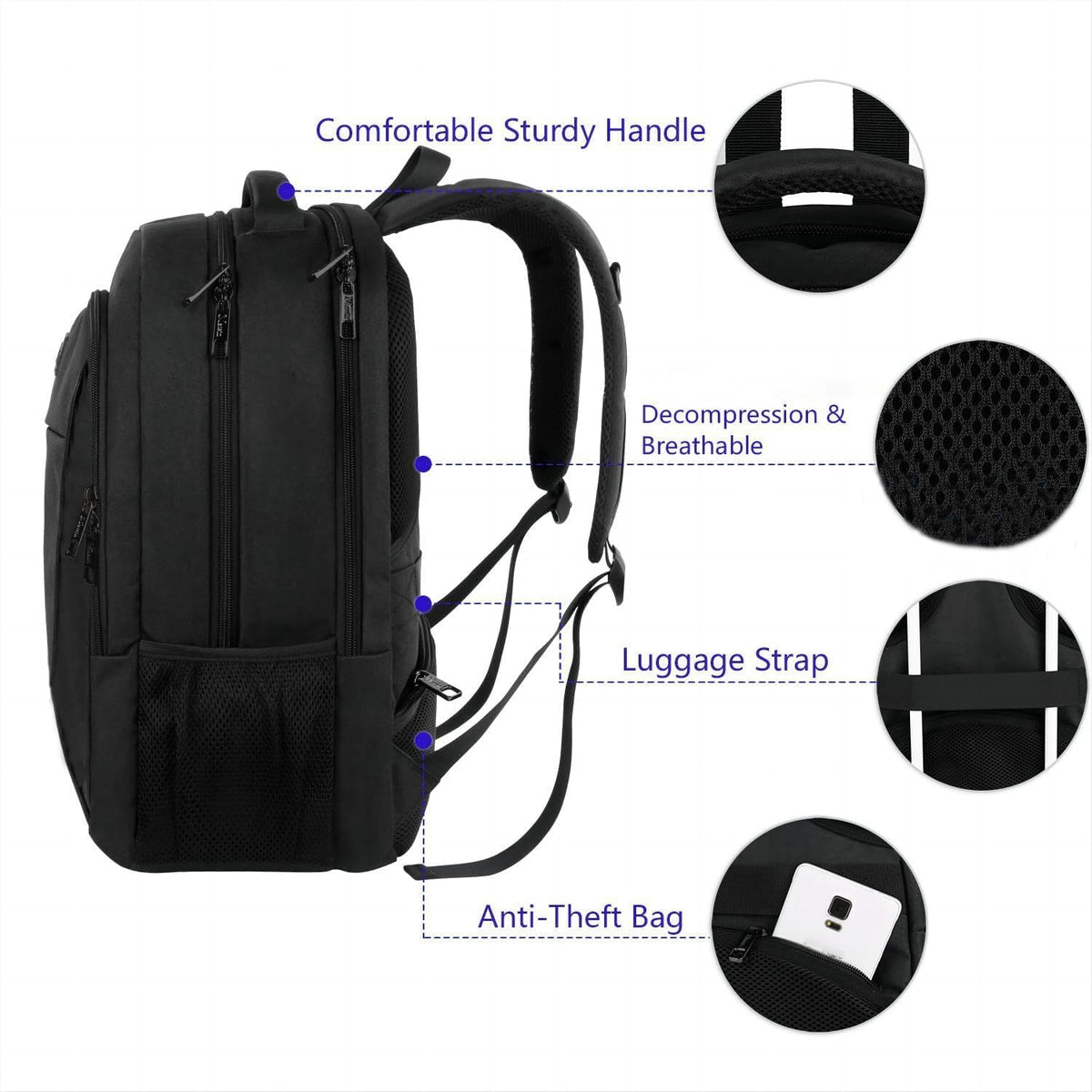Slim Laptop Backpack, Anti Theft 15.6 inch Computer Travel Backpack for Work Underseat Personal Item, Sturdy Water Resistant Daily Rucksack Bag Gifts for Men & Women, Peacock Blue