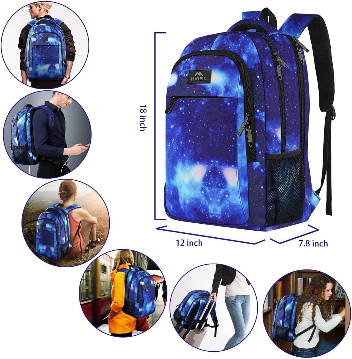Slim Laptop Backpack, Anti Theft 15.6 inch Computer Travel Backpack for Work Underseat Personal Item, Sturdy Water Resistant Daily Rucksack Bag Gifts for Men & Women, Peacock Blue