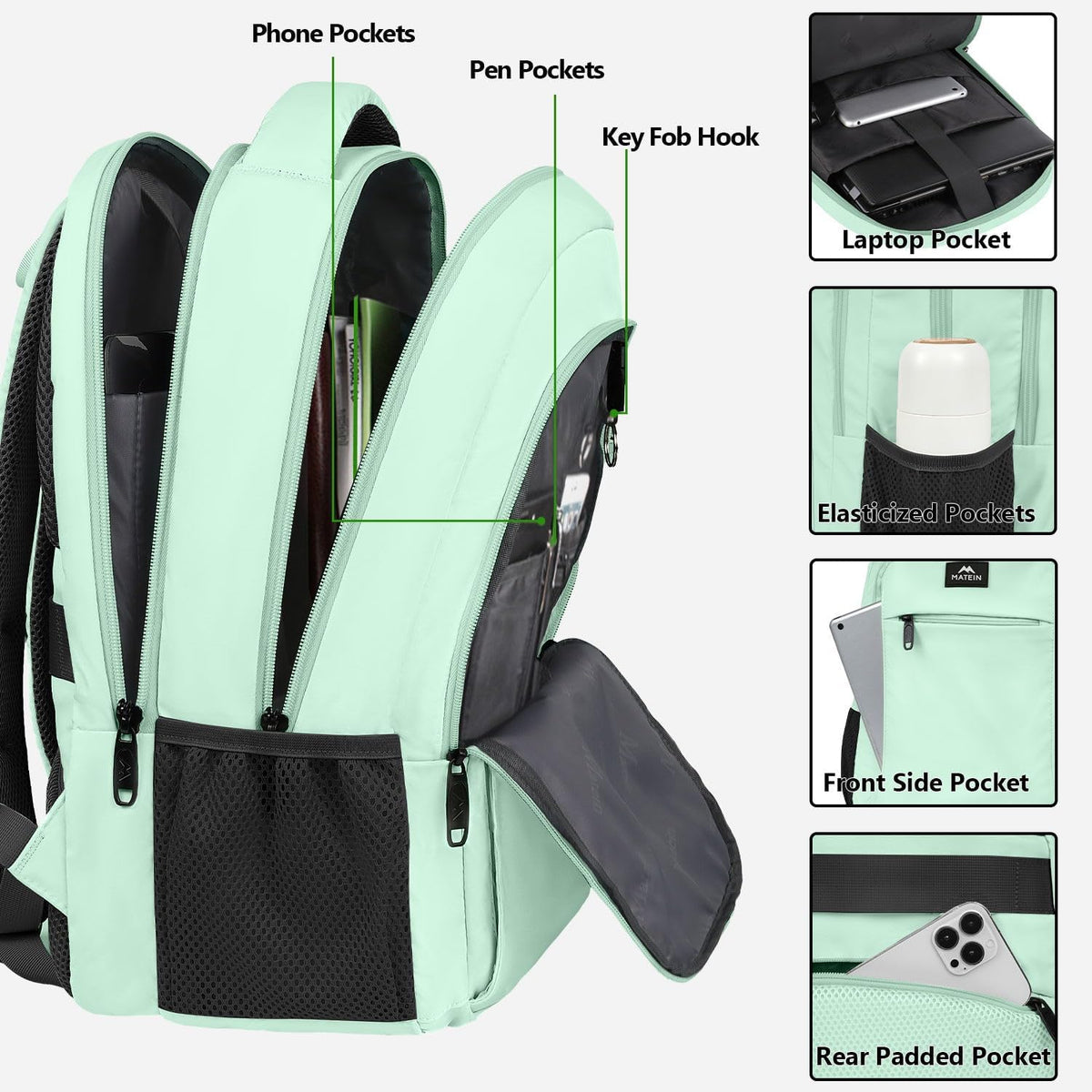 Slim Laptop Backpack, Anti Theft 15.6 inch Computer Travel Backpack for Work Underseat Personal Item, Sturdy Water Resistant Daily Rucksack Bag Gifts for Men & Women, Peacock Blue