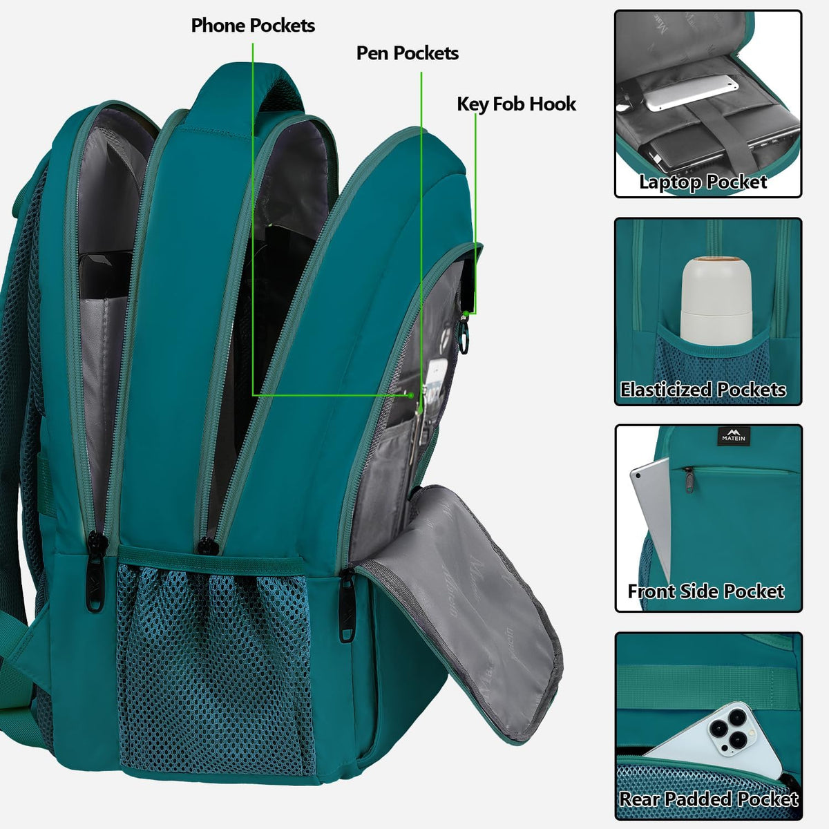 Slim Laptop Backpack, Anti Theft 15.6 inch Computer Travel Backpack for Work Underseat Personal Item, Sturdy Water Resistant Daily Rucksack Bag Gifts for Men & Women, Peacock Blue