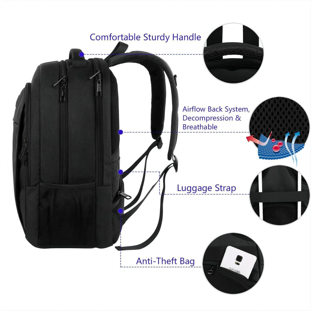 Slim Laptop Backpack, Anti Theft 15.6 inch Computer Travel Backpack for Work Underseat Personal Item, Sturdy Water Resistant Daily Rucksack Bag Gifts for Men & Women, Peacock Blue