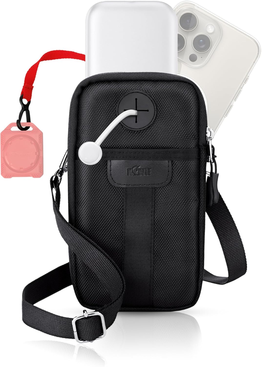 Travel Cell Phone Pouch,Dual Phone Holster Crossbody Bag with Shoulder Strap for iPhone 17 16 15 14 Pro Max Plus Passport ID Card, Universal Cellphone Walking Purse Wallet Belt Pouch Holder - Gray
