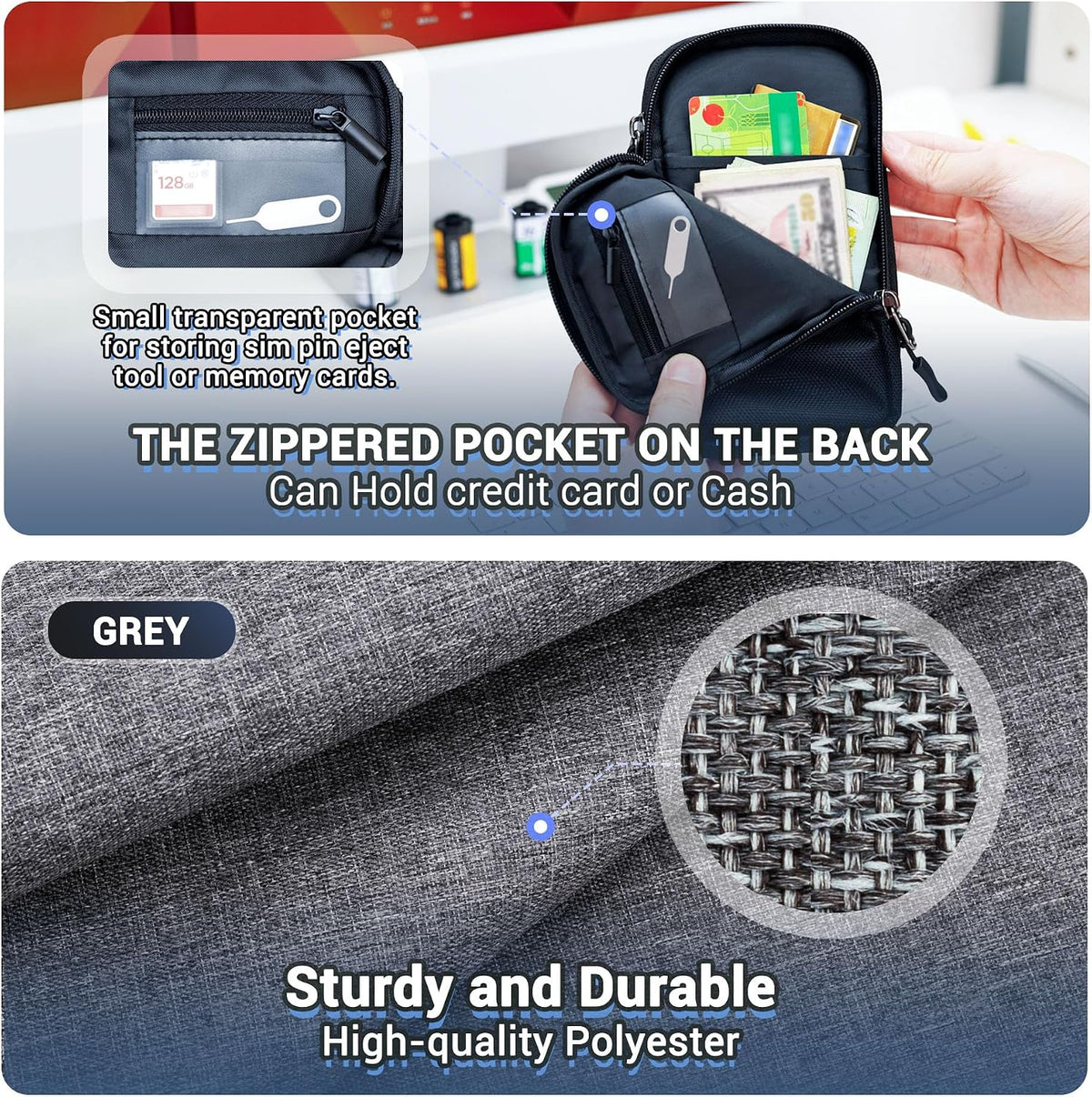 Travel Cell Phone Pouch,Dual Phone Holster Crossbody Bag with Shoulder Strap for iPhone 17 16 15 14 Pro Max Plus Passport ID Card, Universal Cellphone Walking Purse Wallet Belt Pouch Holder - Gray
