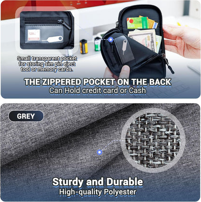 Travel Cell Phone Pouch,Dual Phone Holster Crossbody Bag with Shoulder Strap for iPhone 17 16 15 14 Pro Max Plus Passport ID Card, Universal Cellphone Walking Purse Wallet Belt Pouch Holder - Gray