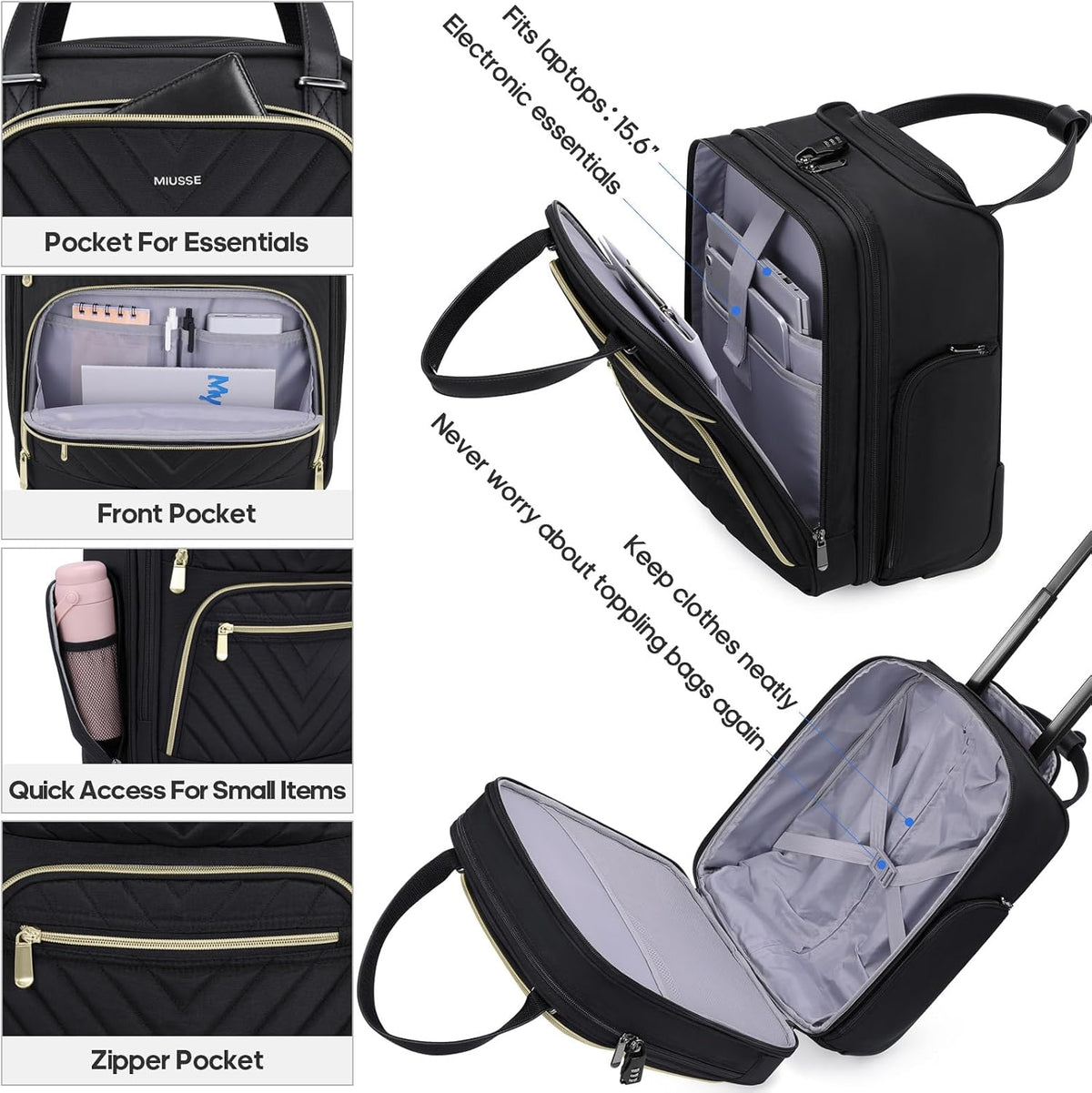 16 Inch Carry On Luggage, Carry On Suitcase Airline Approved, Softside Underseat Suitcase with TSA Lock & Spinner Wheels for Business Travel Non-Expandable, 15.5x8x13 No Oversize Risk
