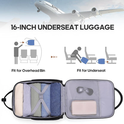 16 Inch Carry On Luggage, Carry On Suitcase Airline Approved, Softside Underseat Suitcase with TSA Lock & Spinner Wheels for Business Travel Non-Expandable, 15.5x8x13 No Oversize Risk
