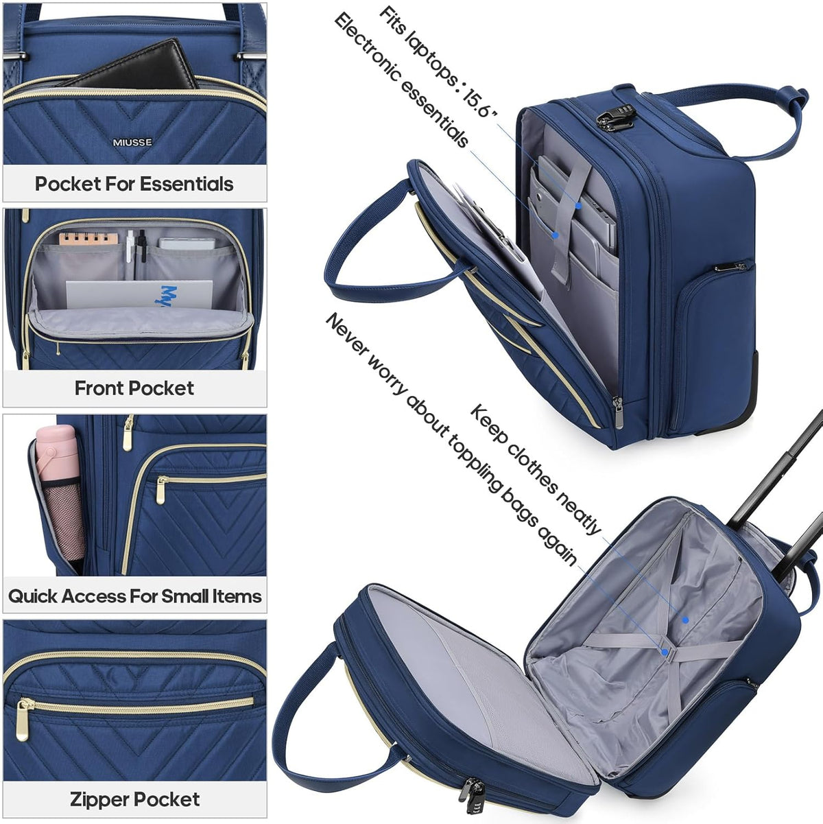 16 Inch Carry On Luggage, Carry On Suitcase Airline Approved, Softside Underseat Suitcase with TSA Lock & Spinner Wheels for Business Travel Non-Expandable, 15.5x8x13 No Oversize Risk