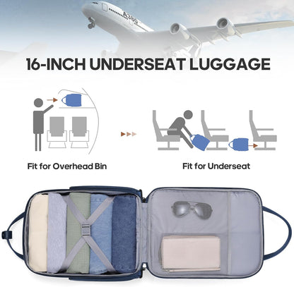 16 Inch Carry On Luggage, Carry On Suitcase Airline Approved, Softside Underseat Suitcase with TSA Lock & Spinner Wheels for Business Travel Non-Expandable, 15.5x8x13 No Oversize Risk