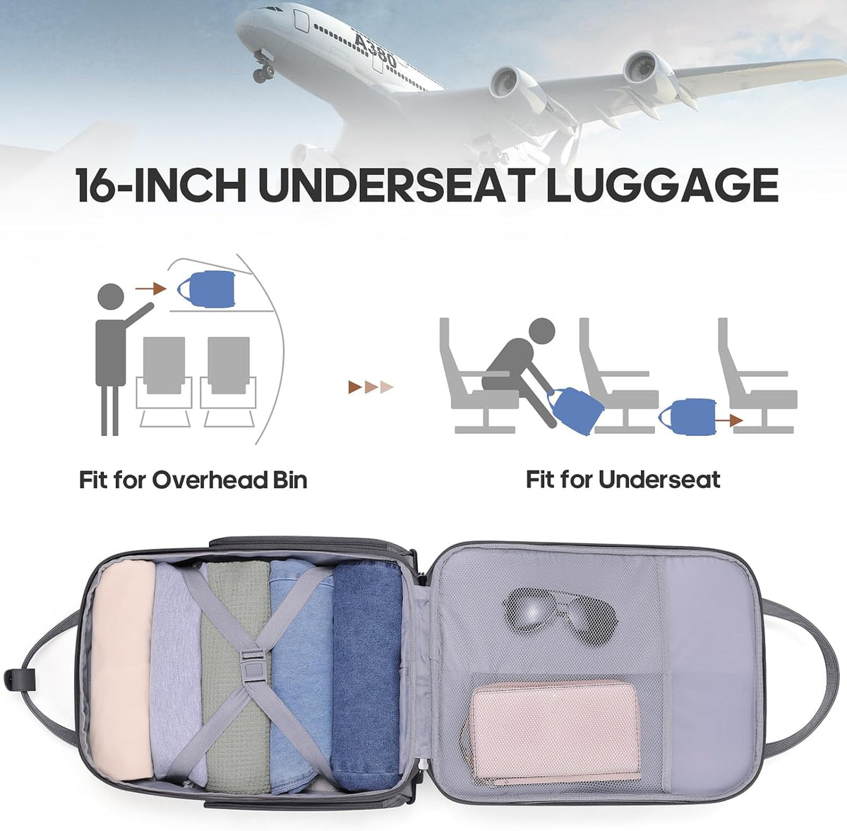 16 Inch Carry On Luggage, Carry On Suitcase Airline Approved, Softside Underseat Suitcase with TSA Lock & Spinner Wheels for Business Travel Non-Expandable, 15.5x8x13 No Oversize Risk