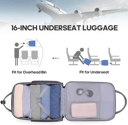 16 Inch Carry On Luggage, Carry On Suitcase Airline Approved, Softside Underseat Suitcase with TSA Lock & Spinner Wheels for Business Travel Non-Expandable, 15.5x8x13 No Oversize Risk