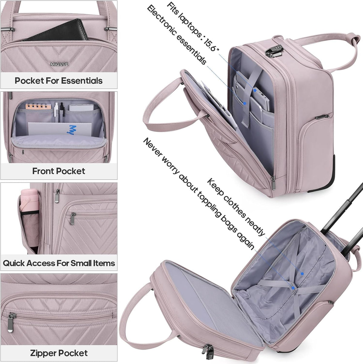 16 Inch Carry On Luggage, Carry On Suitcase Airline Approved, Softside Underseat Suitcase with TSA Lock & Spinner Wheels for Business Travel Non-Expandable, 15.5x8x13 No Oversize Risk