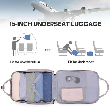 16 Inch Carry On Luggage, Carry On Suitcase Airline Approved, Softside Underseat Suitcase with TSA Lock & Spinner Wheels for Business Travel Non-Expandable, 15.5x8x13 No Oversize Risk