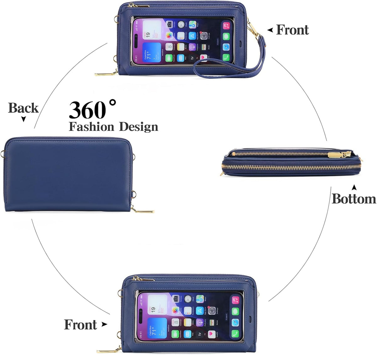 Phone Purse Crossbody Bags for Women Small Travel Wallet Touch Screen RFID Blocking