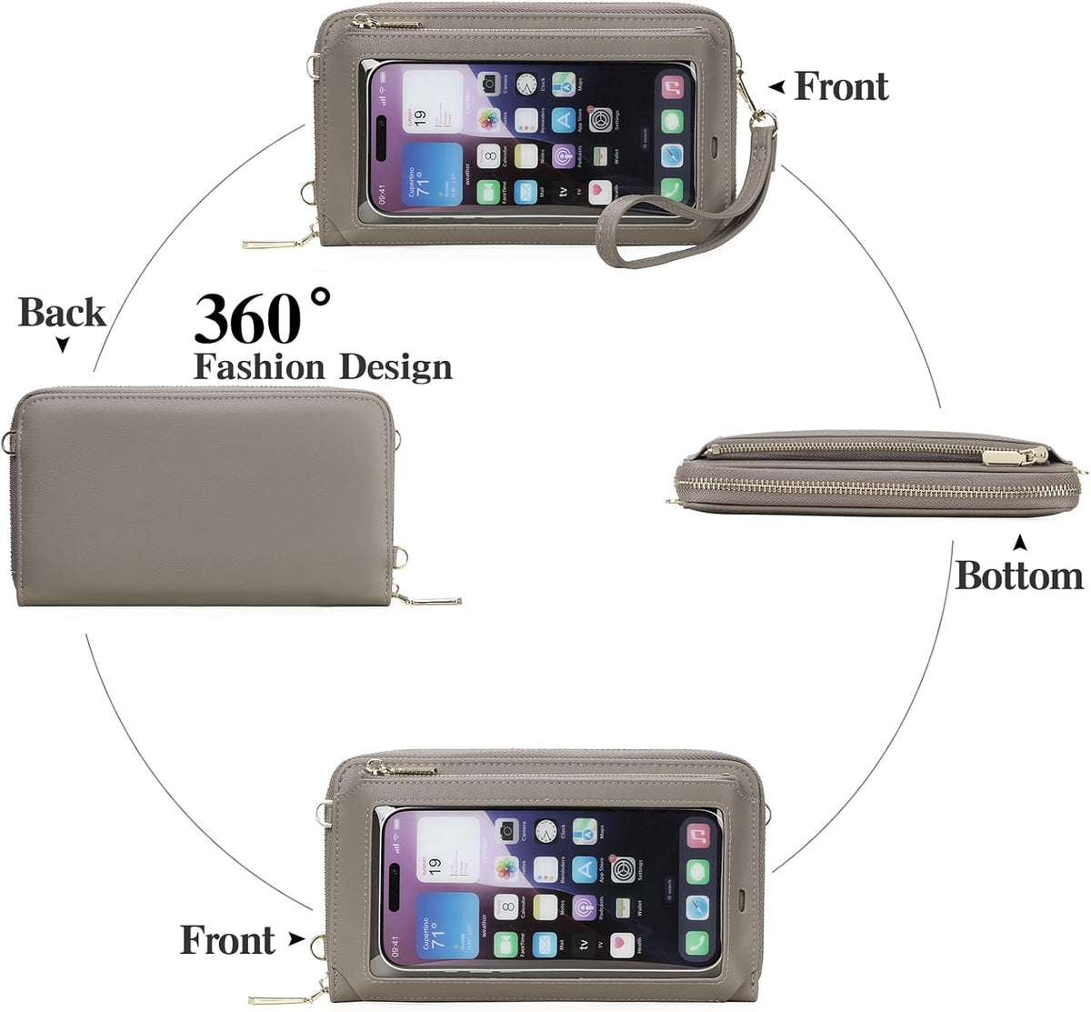Phone Purse Crossbody Bags for Women Small Travel Wallet Touch Screen RFID Blocking
