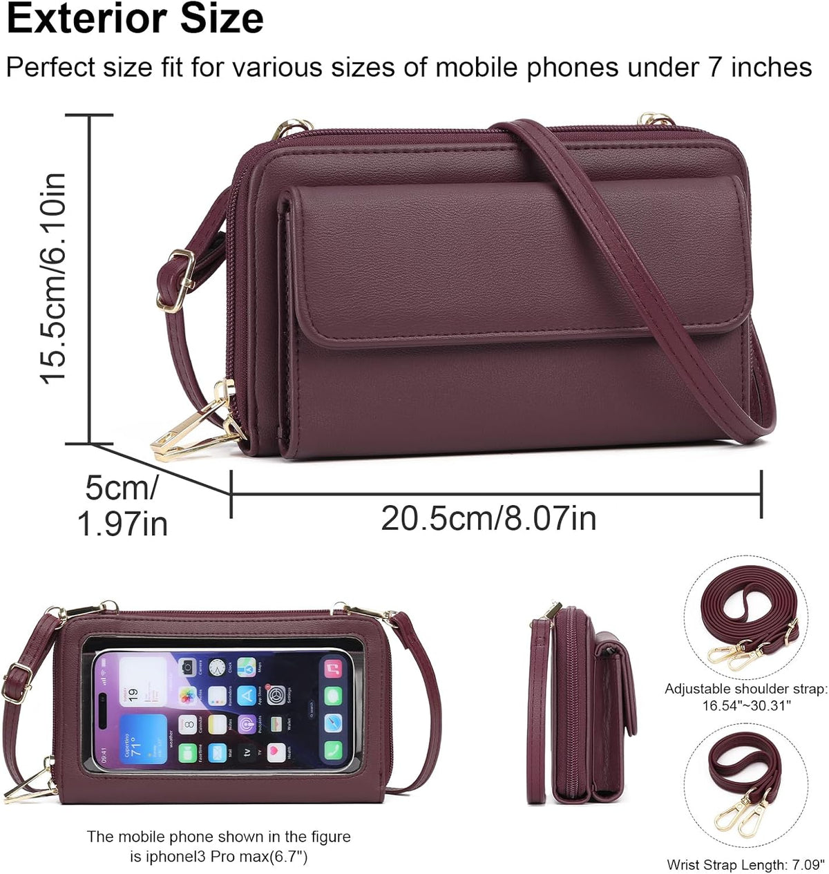 Phone Purse Crossbody Bags for Women Small Travel Wallet Touch Screen RFID Blocking