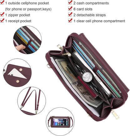 Phone Purse Crossbody Bags for Women Small Travel Wallet Touch Screen RFID Blocking