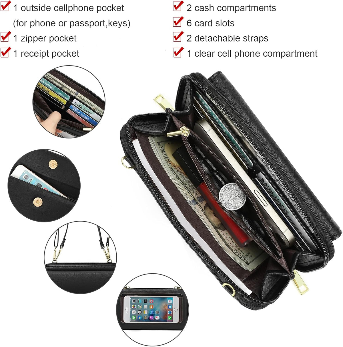 Phone Purse Crossbody Bags for Women Small Travel Wallet Touch Screen RFID Blocking