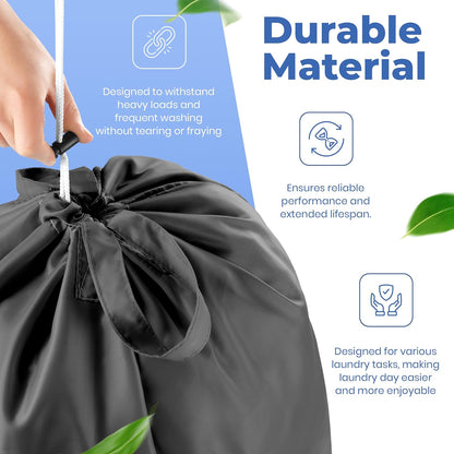 Extra Large Travel Laundry Bag - 2-Pack Fun Print Design Bags for Dirty Clothes - Durable Water-Resistant Fabric - Sturdy Drawstring Closure (Teal-Grey | Wash Dry Repeat)