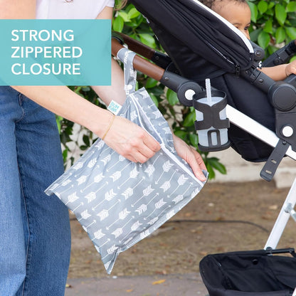 Waterproof Wet Bag - For Baby, Travel, Swim Suit, Cloth Diapers, Pump Parts, Pool, Gym, Toiletry, Strap to Stroller - Reusable & Easy to Clean - 2pk - Floral Gray