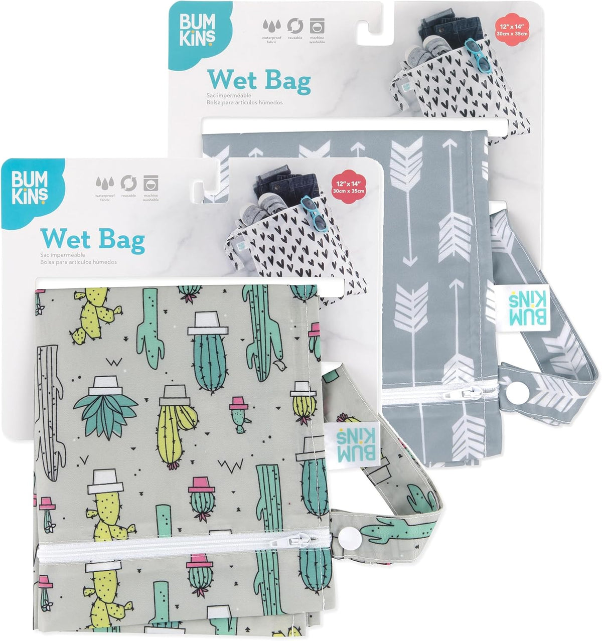 Waterproof Wet Bag - For Baby, Travel, Swim Suit, Cloth Diapers, Pump Parts, Pool, Gym, Toiletry, Strap to Stroller - Reusable & Easy to Clean - 2pk - Floral Gray