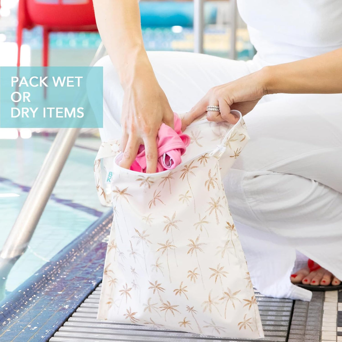 Waterproof Wet Bag - For Baby, Travel, Swim Suit, Cloth Diapers, Pump Parts, Pool, Gym, Toiletry, Strap to Stroller - Reusable & Easy to Clean - 2pk - Floral Gray