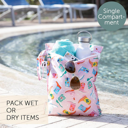 Waterproof Wet Bag - For Baby, Travel, Swim Suit, Cloth Diapers, Pump Parts, Pool, Gym, Toiletry, Strap to Stroller - Reusable & Easy to Clean - 2pk - Floral Gray