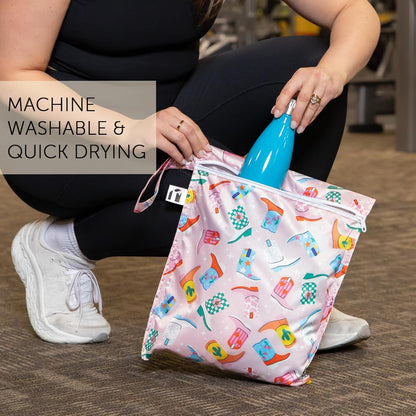 Waterproof Wet Bag - For Baby, Travel, Swim Suit, Cloth Diapers, Pump Parts, Pool, Gym, Toiletry, Strap to Stroller - Reusable & Easy to Clean - 2pk - Floral Gray