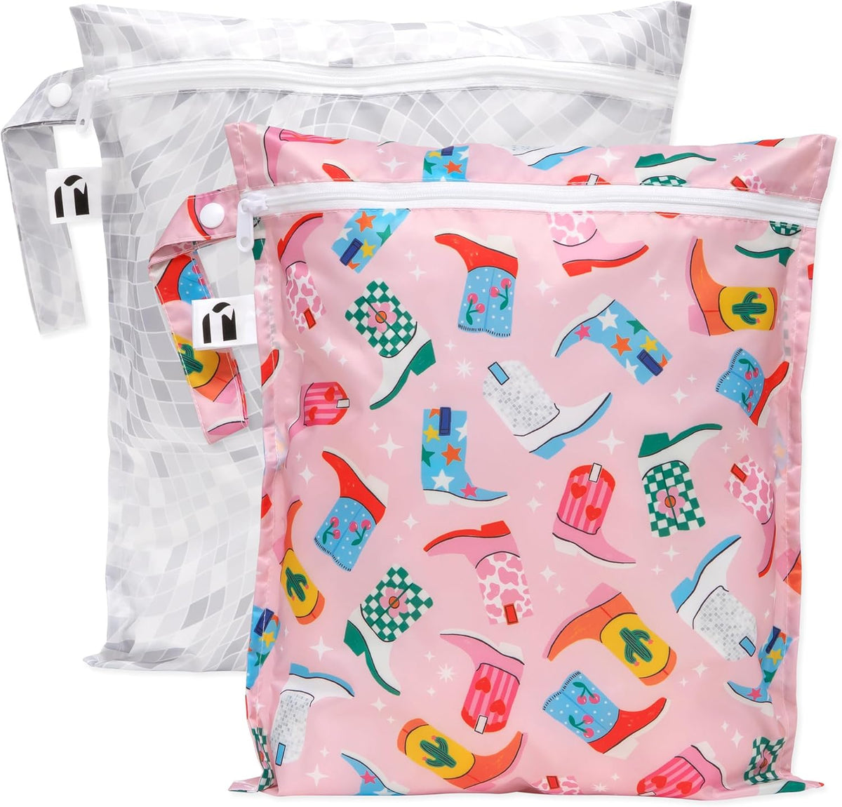 Waterproof Wet Bag - For Baby, Travel, Swim Suit, Cloth Diapers, Pump Parts, Pool, Gym, Toiletry, Strap to Stroller - Reusable & Easy to Clean - 2pk - Floral Gray