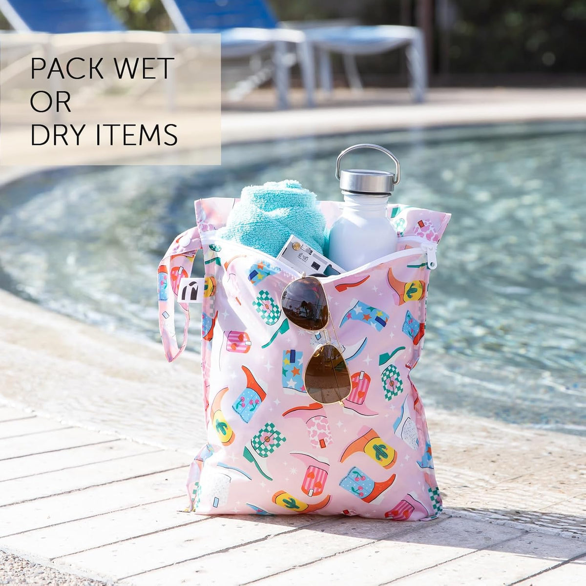 Waterproof Wet Bag - For Baby, Travel, Swim Suit, Cloth Diapers, Pump Parts, Pool, Gym, Toiletry, Strap to Stroller - Reusable & Easy to Clean - 2pk - Floral Gray