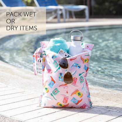 Waterproof Wet Bag - For Baby, Travel, Swim Suit, Cloth Diapers, Pump Parts, Pool, Gym, Toiletry, Strap to Stroller - Reusable & Easy to Clean - 2pk - Floral Gray