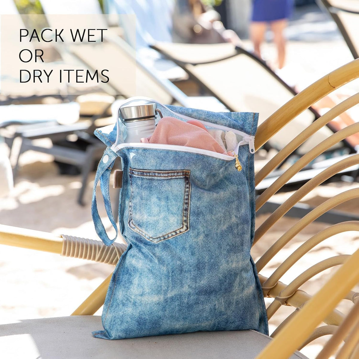 Waterproof Wet Bag - For Baby, Travel, Swim Suit, Cloth Diapers, Pump Parts, Pool, Gym, Toiletry, Strap to Stroller - Reusable & Easy to Clean - 2pk - Floral Gray