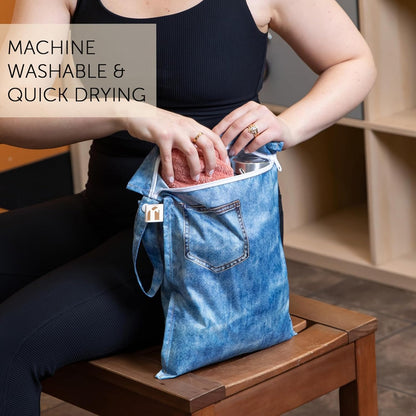 Waterproof Wet Bag - For Baby, Travel, Swim Suit, Cloth Diapers, Pump Parts, Pool, Gym, Toiletry, Strap to Stroller - Reusable & Easy to Clean - 2pk - Floral Gray