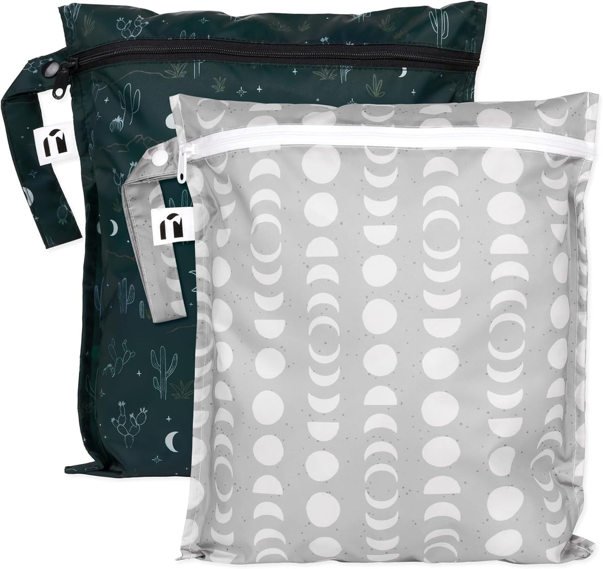 Waterproof Wet Bag - For Baby, Travel, Swim Suit, Cloth Diapers, Pump Parts, Pool, Gym, Toiletry, Strap to Stroller - Reusable & Easy to Clean - 2pk - Floral Gray