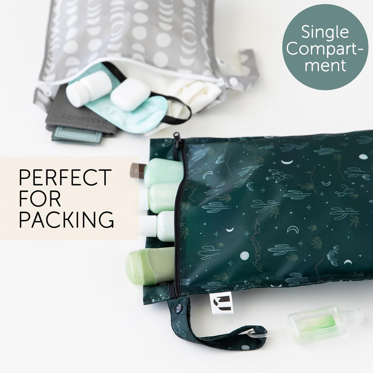 Waterproof Wet Bag - For Baby, Travel, Swim Suit, Cloth Diapers, Pump Parts, Pool, Gym, Toiletry, Strap to Stroller - Reusable & Easy to Clean - 2pk - Floral Gray