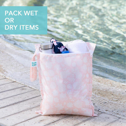 Waterproof Wet Bag - For Baby, Travel, Swim Suit, Cloth Diapers, Pump Parts, Pool, Gym, Toiletry, Strap to Stroller - Reusable & Easy to Clean - 2pk - Floral Gray